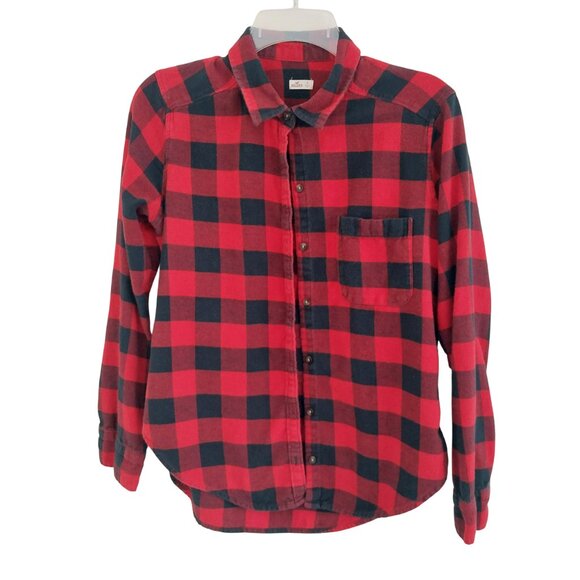 Hollister Red Buffalo Check Flannel Button Down Shirt Size Medium Good Condition - Picture 1 of 6